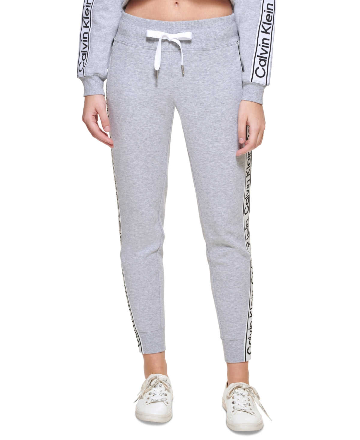 Calça jogger feminina Calvin Klein com logo e fita cinza, tamanho pequeno