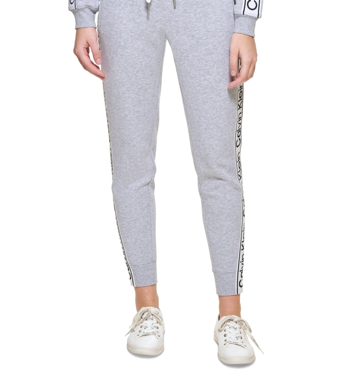 Calça jogger feminina Calvin Klein com logo e fita cinza, tamanho pequeno