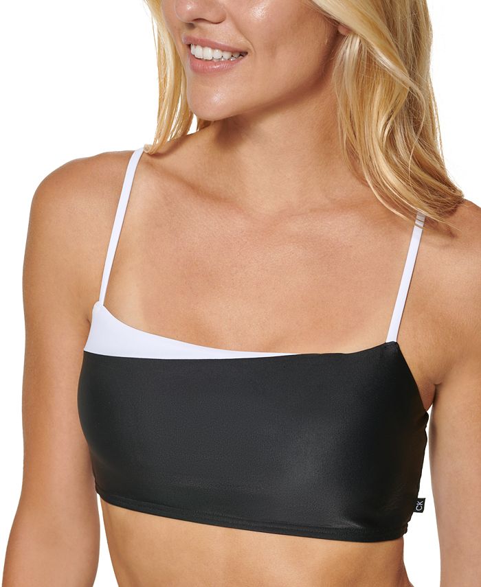 Calvin Klein Biquíni Feminino Decote Reto Top Maiô Preto Tamanho Médio/Médio