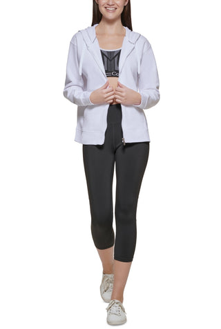 Calvin Klein Moletom com capuz feminino com zíper, branco, tamanho médio
