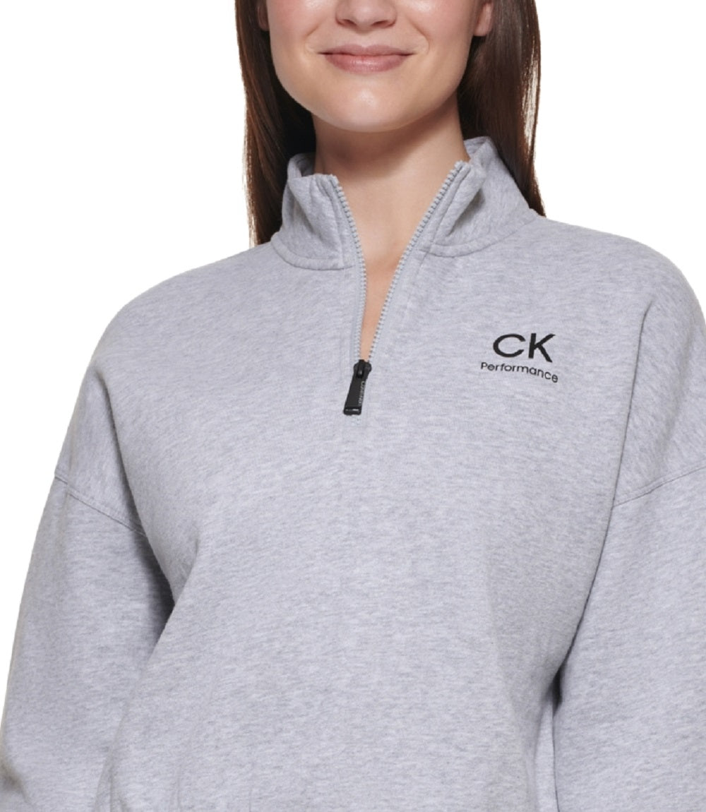 Calvin Klein Pulôver Feminino com Zíper e Gola Cinza Tamanho Médio