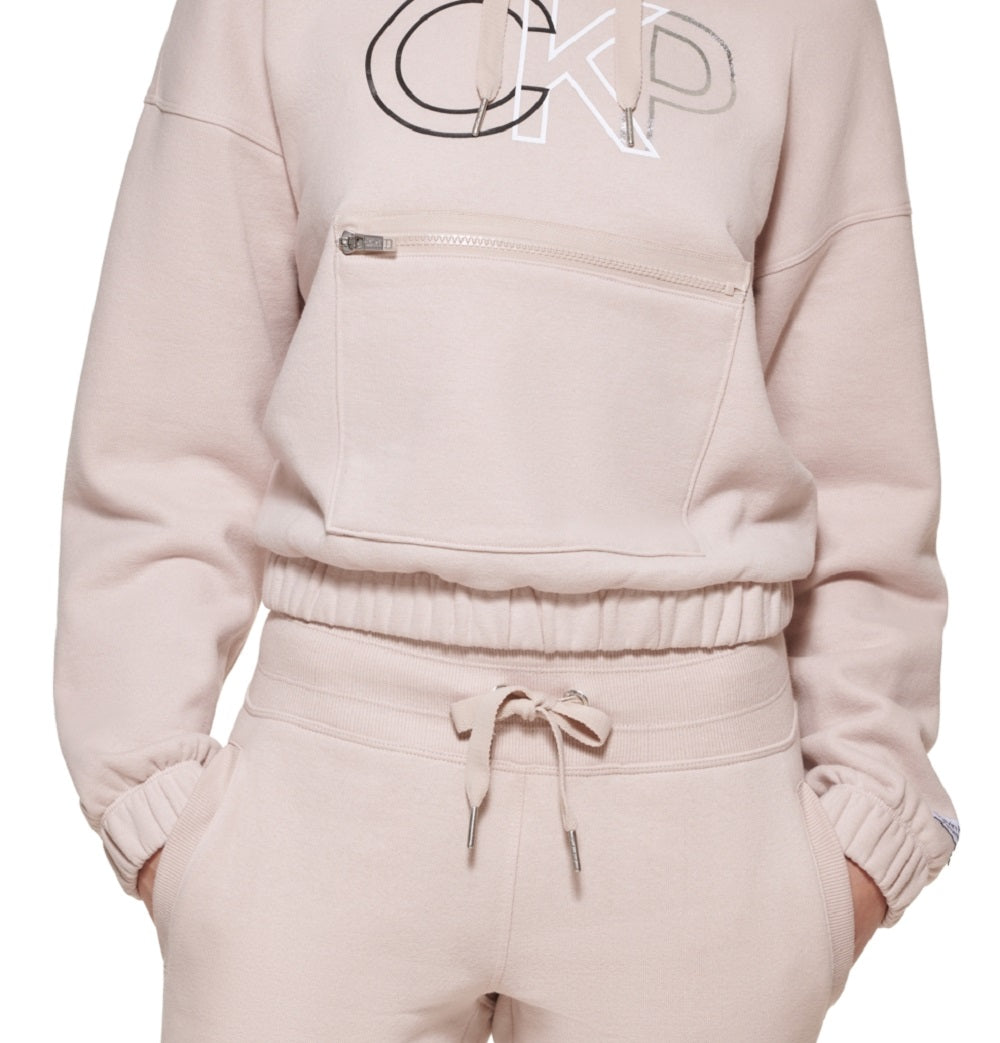 Calvin Klein Outline Logo Hoodie Feminino Bege Tamanho P