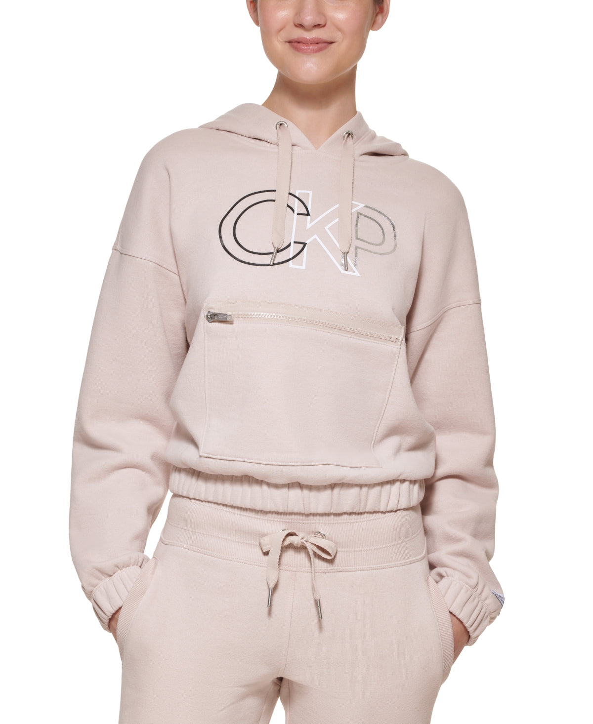 Calvin Klein Outline Logo Hoodie Feminino Bege Tamanho P