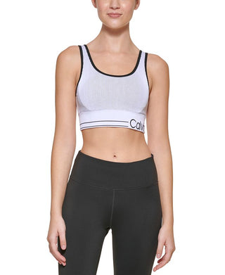 Calvin Klein Performance Women's Ribbed Medium Impact Sports Bra White Size Large