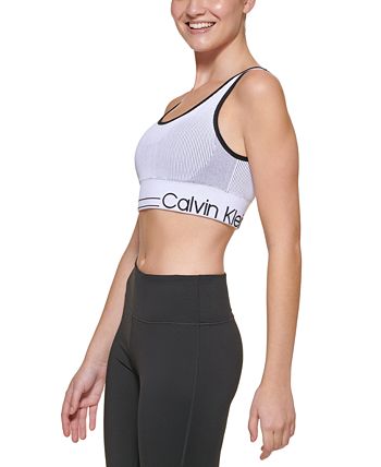 Sutiã esportivo feminino Calvin Klein Performance com nervuras de impacto médio, branco, tamanho grande