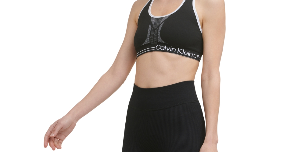 Calça legging feminina Calvin Klein canelada de cintura alta 7/8 preta, tamanho médio