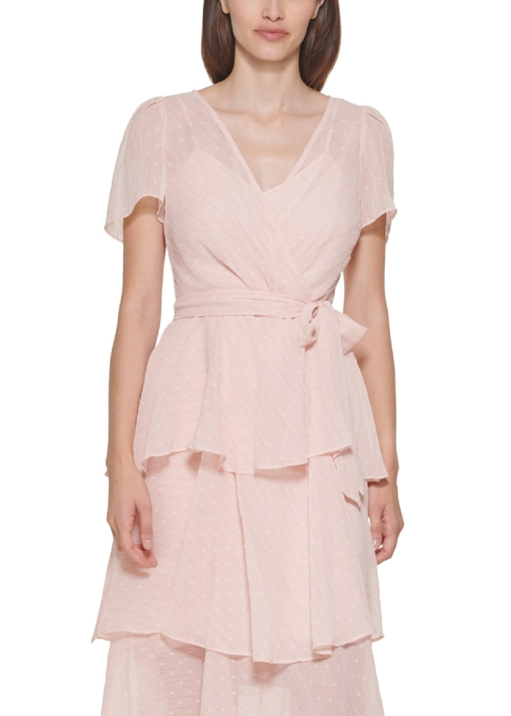 Vestido Calvin Klein Feminino com Babados e Clip Dot Rosa Tamanho 4