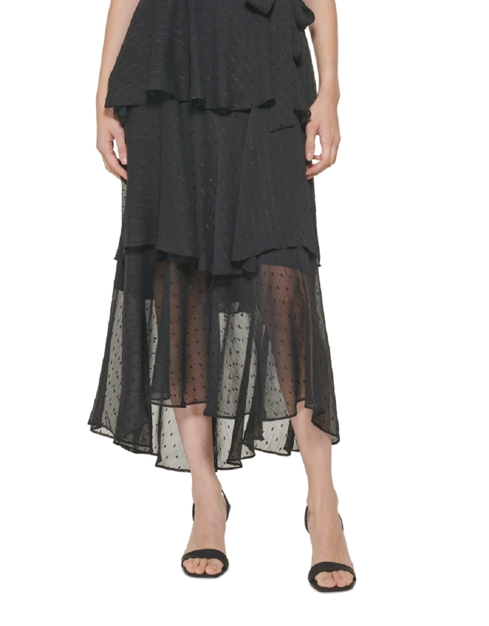 Vestido Calvin Klein Feminino com Babados e Clip Dot, Preto, Tamanho 10