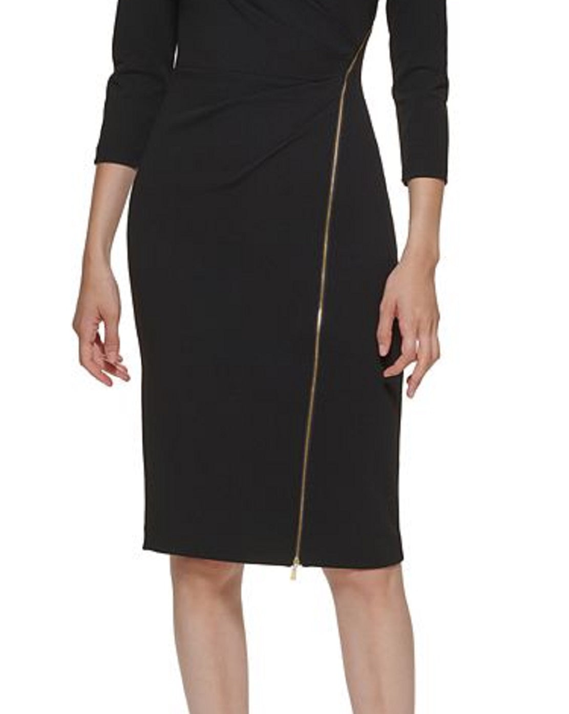 Vestido Calvin Klein Feminino Assimétrico com Zíper e Bainha Preto Tamanho 14