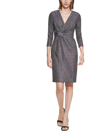 Vestido Calvin Klein Feminino com Decote em V e Malha Glitter Cinza Tamanho 4