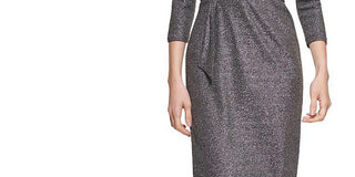 Vestido Calvin Klein Feminino com Decote em V e Malha Glitter Cinza Tamanho 4