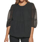 Blusa Calvin Klein Feminina Manga 3/4 em Chiffon Texturizado Preta Tamanho Médio