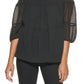 Blusa Calvin Klein Feminina Manga 3/4 em Chiffon Texturizado Preta Tamanho Médio