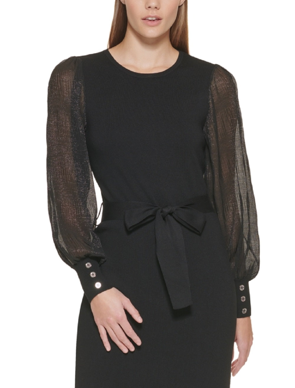 Vestido Calvin Klein Feminino Manga Chiffon Preto Tamanho Grande