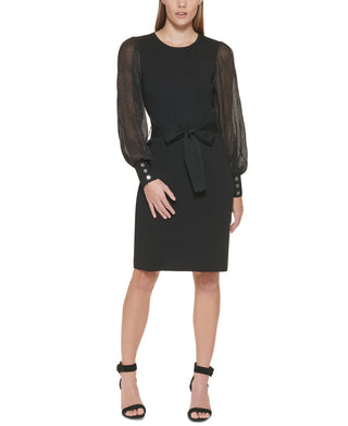 Vestido Calvin Klein Feminino Manga Chiffon Preto Tamanho Médio