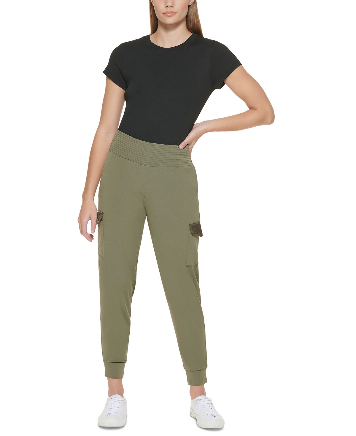 Calça cargo feminina Calvin Klein em jersey fosco, verde