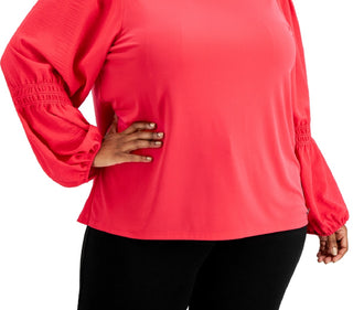 Blusa Calvin Klein Feminina Lisa Manga Franzida Rosa Tamanho 2X