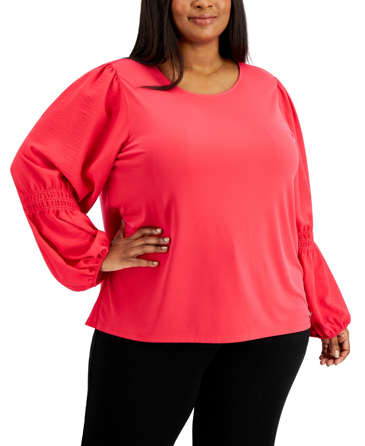 Blusa Calvin Klein Feminina Lisa Manga Franzida Rosa Tamanho 2X