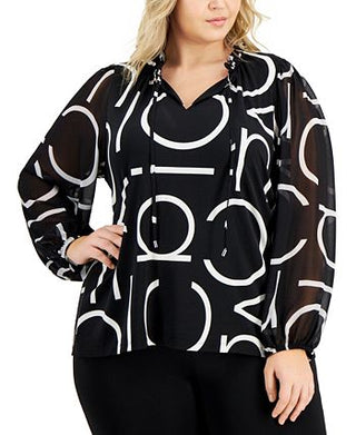 Blusa Calvin Klein Feminina Gola Alta Manga Transparente Preta Tamanho 3X