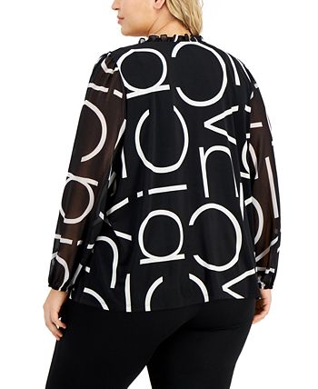 Blusa Calvin Klein Feminina Gola Alta Manga Transparente Preta Tamanho 2X