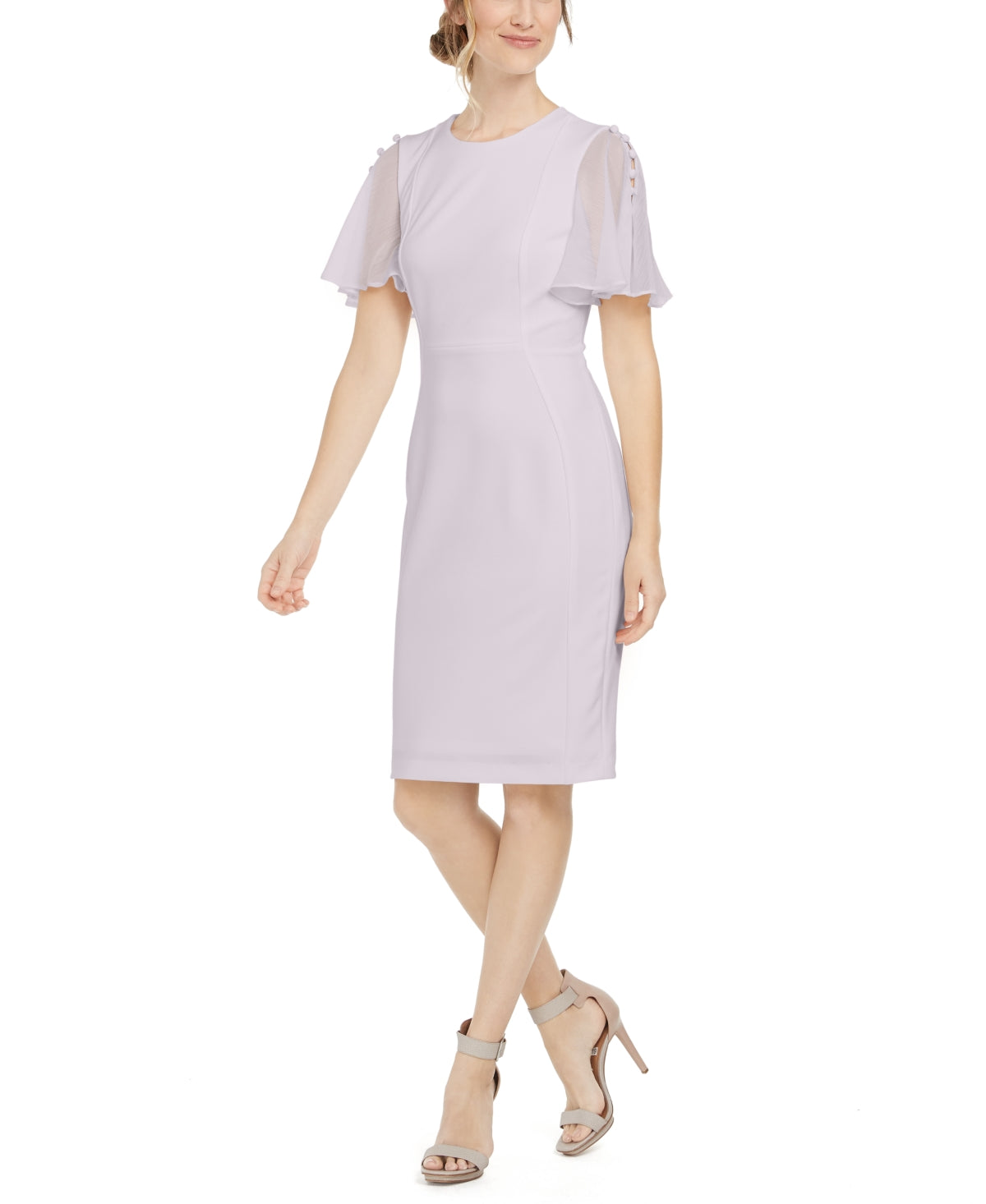 Vestido Calvin Klein Feminino Manga Flutter Bainha Rosa Tamanho 8