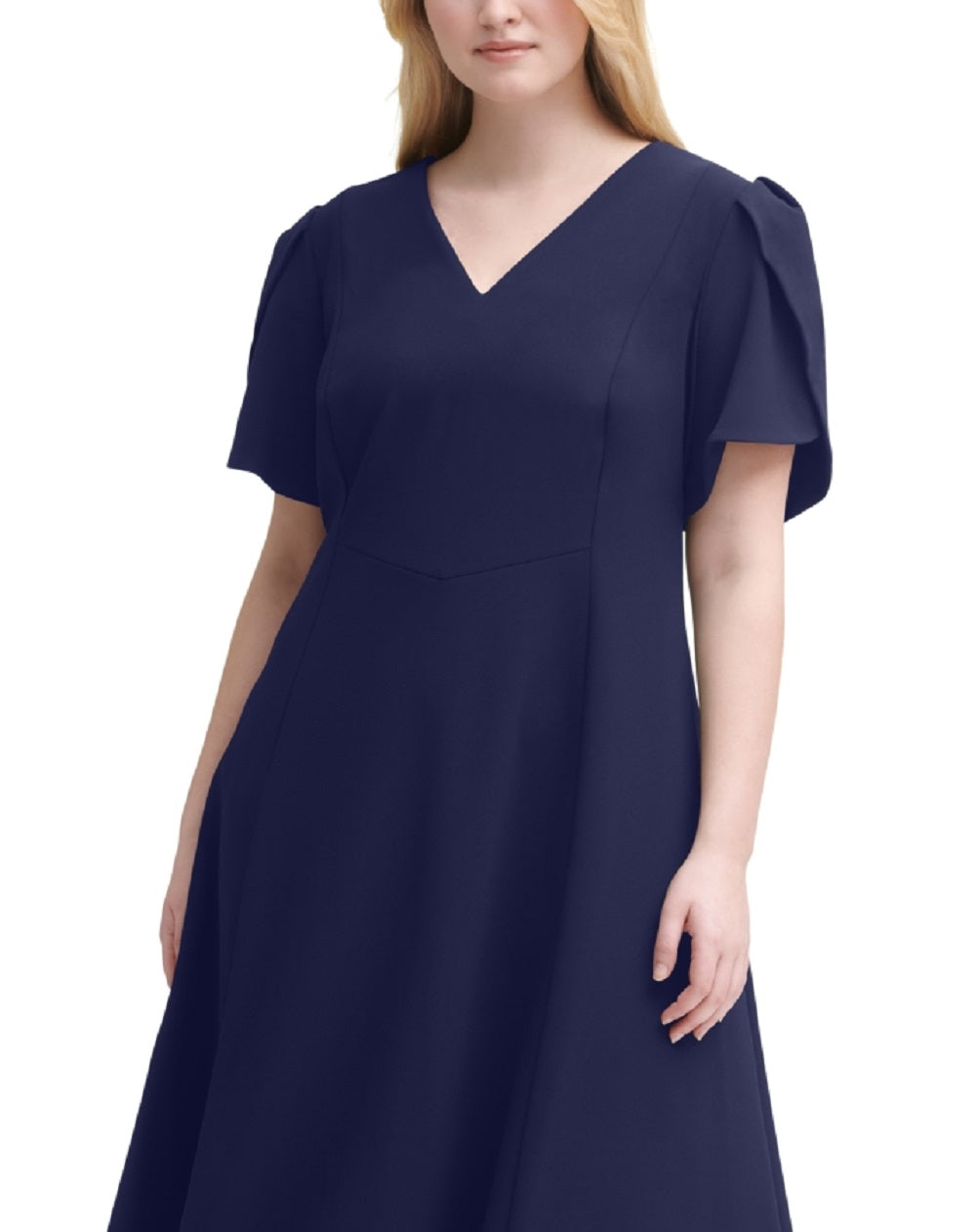 Vestido midi feminino Calvin Klein com manga tulipa, azul, tamanho 18W