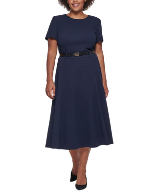 Vestido Calvin Klein Plus Size Feminino com Cinto e Linha A, Cor Indigo, Tamanho 18W