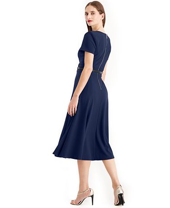 Vestido Calvin Klein Feminino com Cinto evasê Azul Tamanho 4 Petite