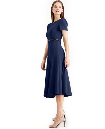 Vestido Calvin Klein Feminino com Cinto evasê Azul Tamanho 4 Petite