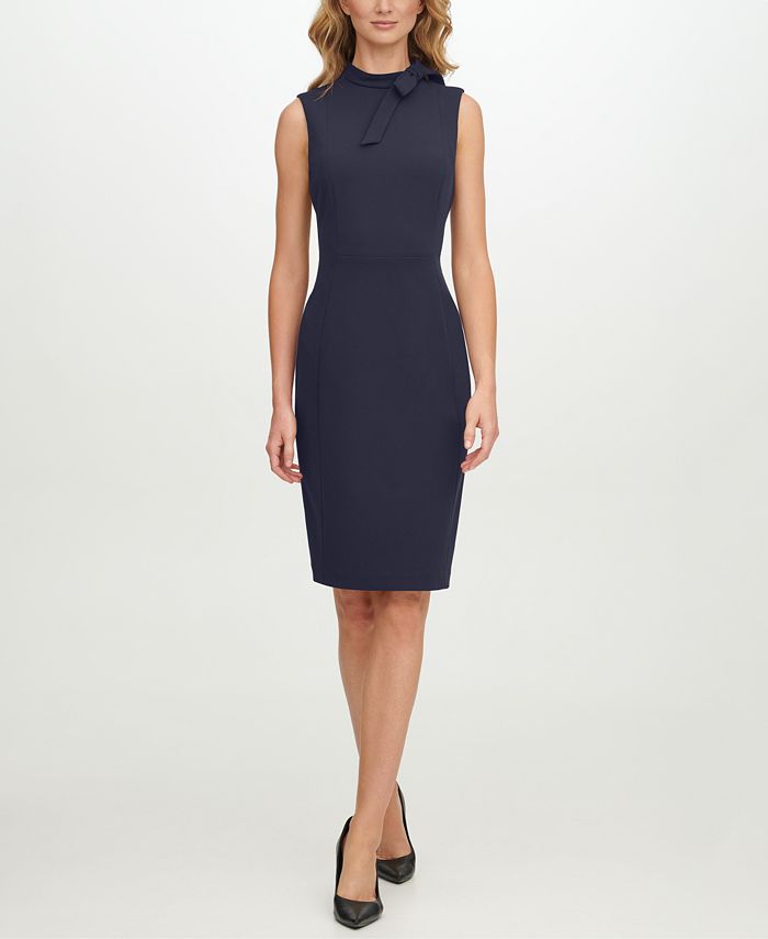 Vestido Calvin Klein Feminino Azul com Decote Laço Tamanho 14