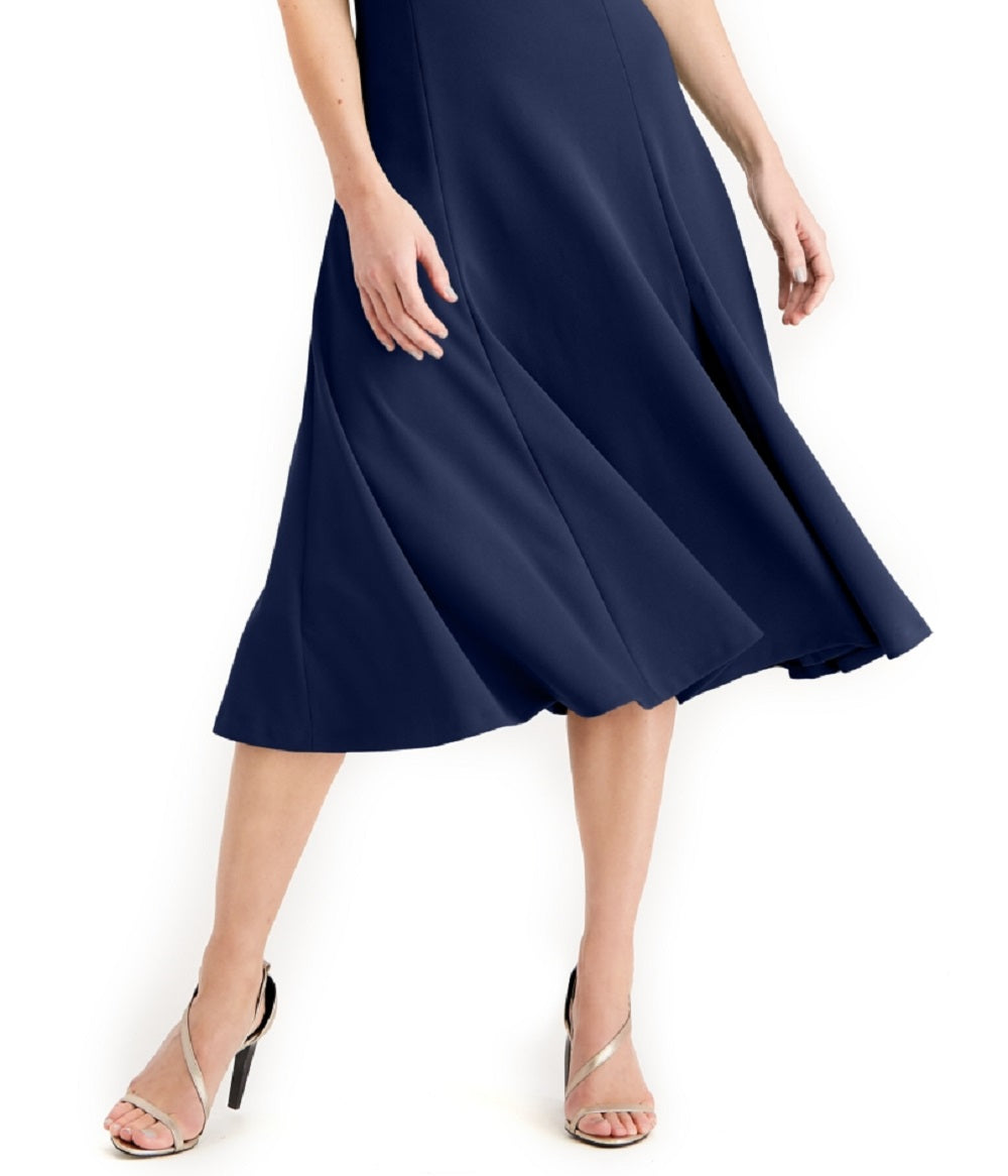 Vestido midi evasê com cinto Calvin Klein feminino, azul, tamanho 12