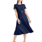 Vestido midi evasê com cinto Calvin Klein feminino, azul, tamanho 4