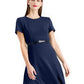 Vestido midi evasê com cinto Calvin Klein feminino, azul, tamanho 4