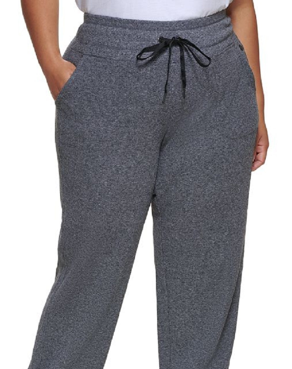 Calça de moletom feminina Calvin Klein com cordão elástico, preta, tamanho 2X