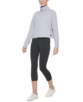 Blusa feminina Calvin Klein canelada, manga comprida, gola alta, cinza, tamanho GG