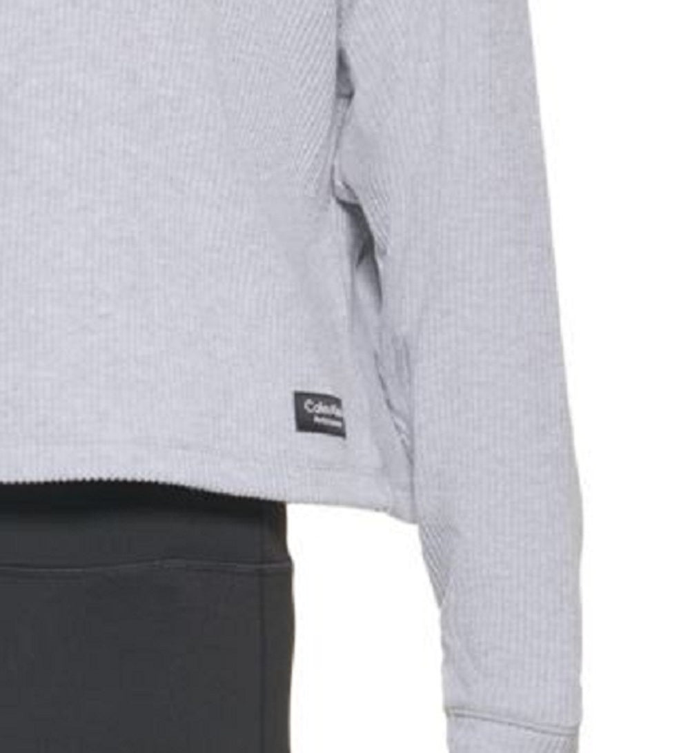 Blusa feminina Calvin Klein canelada, manga comprida, gola alta, cinza, tamanho GG