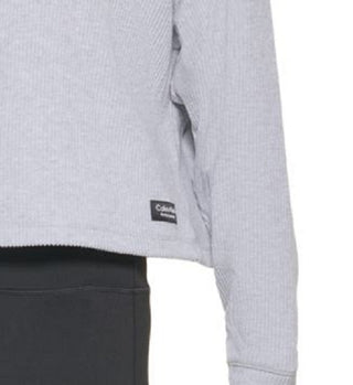 Blusa feminina Calvin Klein canelada, manga comprida, gola alta, cinza, tamanho GG