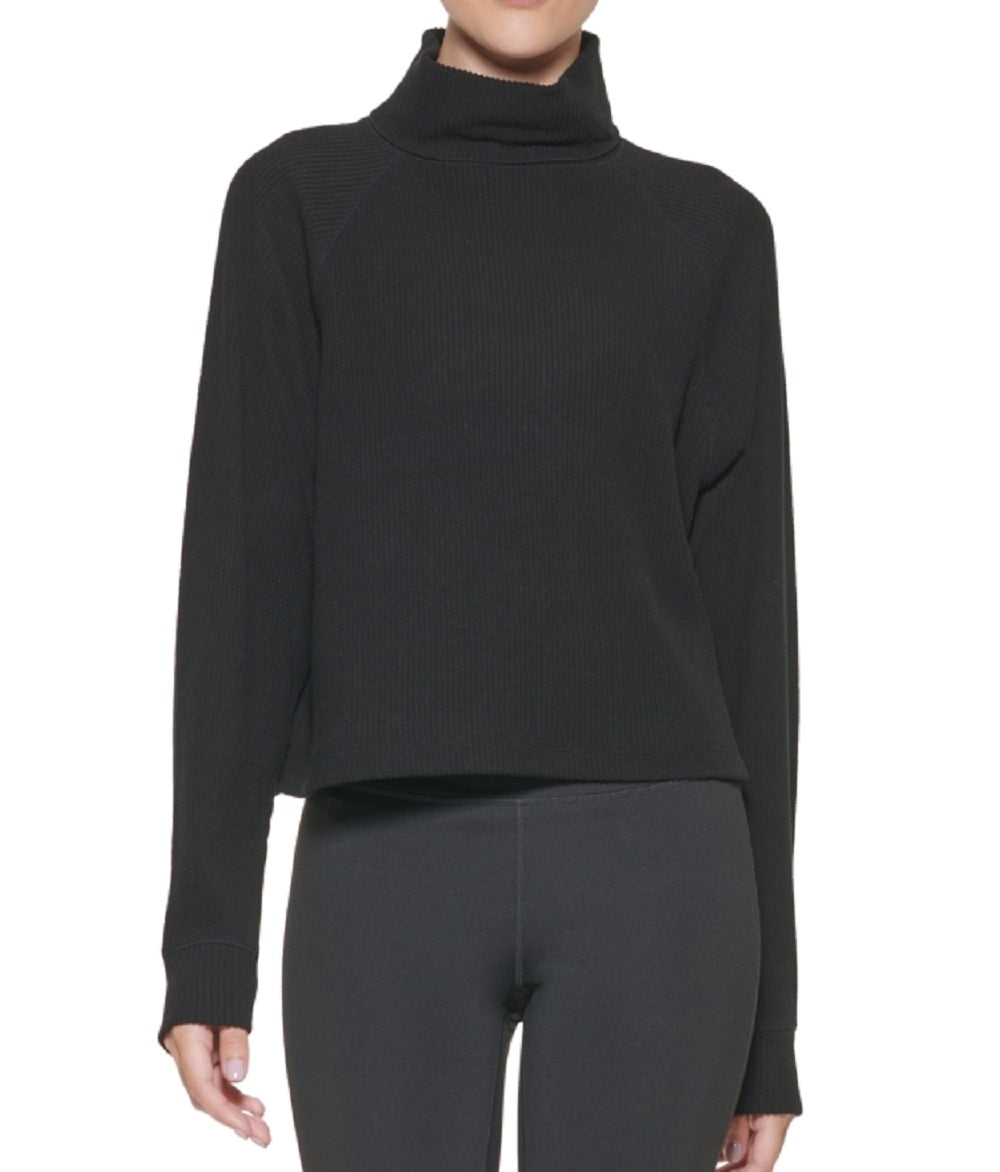 Blusa Calvin Klein Feminina Canelada Manga Longa Gola Alta Preta Tamanho P