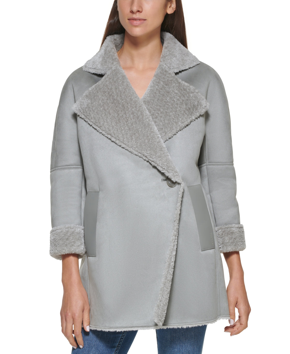 calvin-klein-womens-pocketed-faux-leather-faux-shearling-collared-button-down-winter-jacket-coat-gray-size-x-small