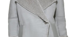 Calvin Klein Jaqueta de inverno feminina com bolsos, couro sintético, gola de pele de carneiro sintética, botão, cinza, tamanho extrapequeno