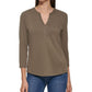 Calvin Klein Feminino Manga 3/4 Botões Frontais Henley Verde Tamanho Médio