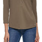 Calvin Klein Feminino Manga 3/4 Botões Frontais Henley Verde Tamanho Médio