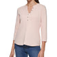 Calvin Klein Top Henley Feminino Manga 3/4 Botões Frontais Rosa Tamanho X-G