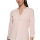 Calvin Klein Top Henley Feminino Manga 3/4 Botões Frontais Rosa Tamanho X-G