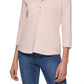 Calvin Klein Top Henley Feminino Manga 3/4 Botões Frontais Rosa Tamanho X-G