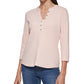 Calvin Klein Feminino Manga 3/4 Botões Frontais Henley Rosa Tamanho Grande