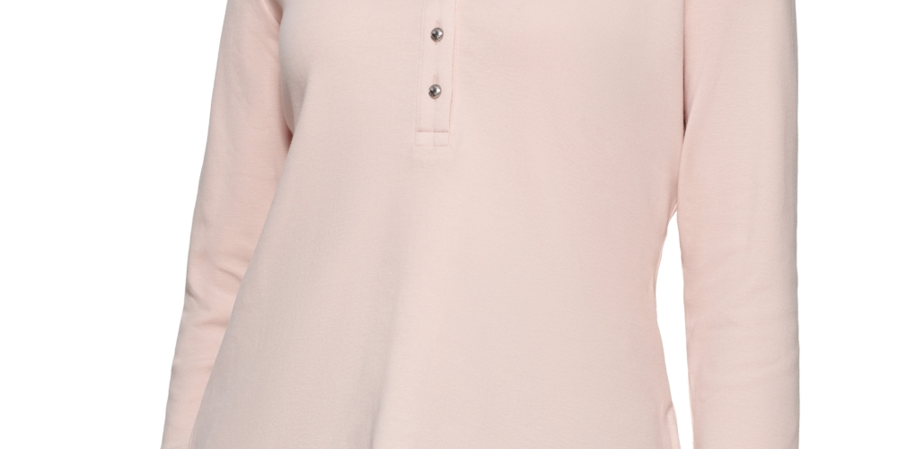 Calvin Klein Feminino Manga 3/4 Botões Frontais Henley Rosa Tamanho Médio