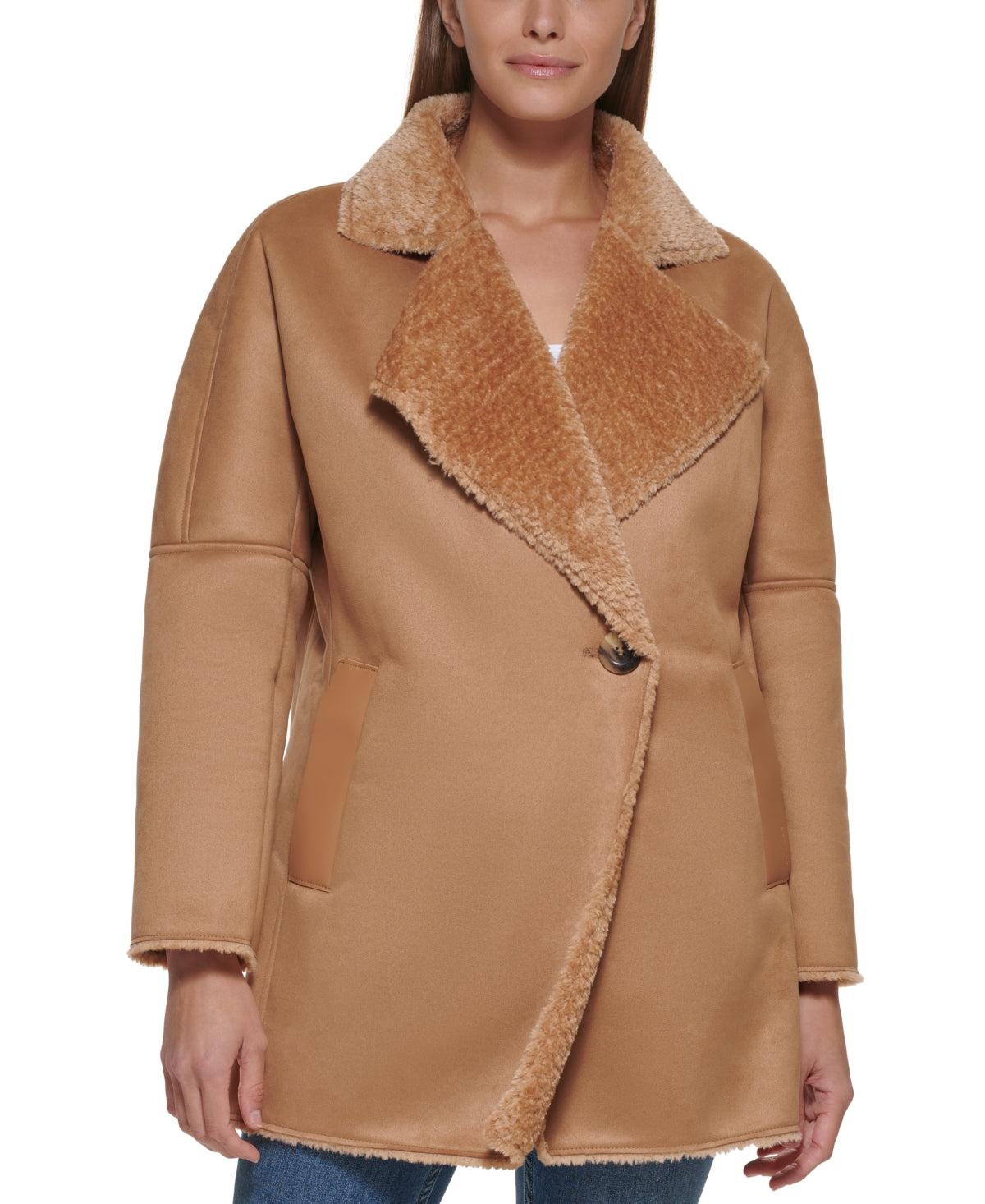 calvin-klein-womens-faux-shearling-coat-brown-size-medium