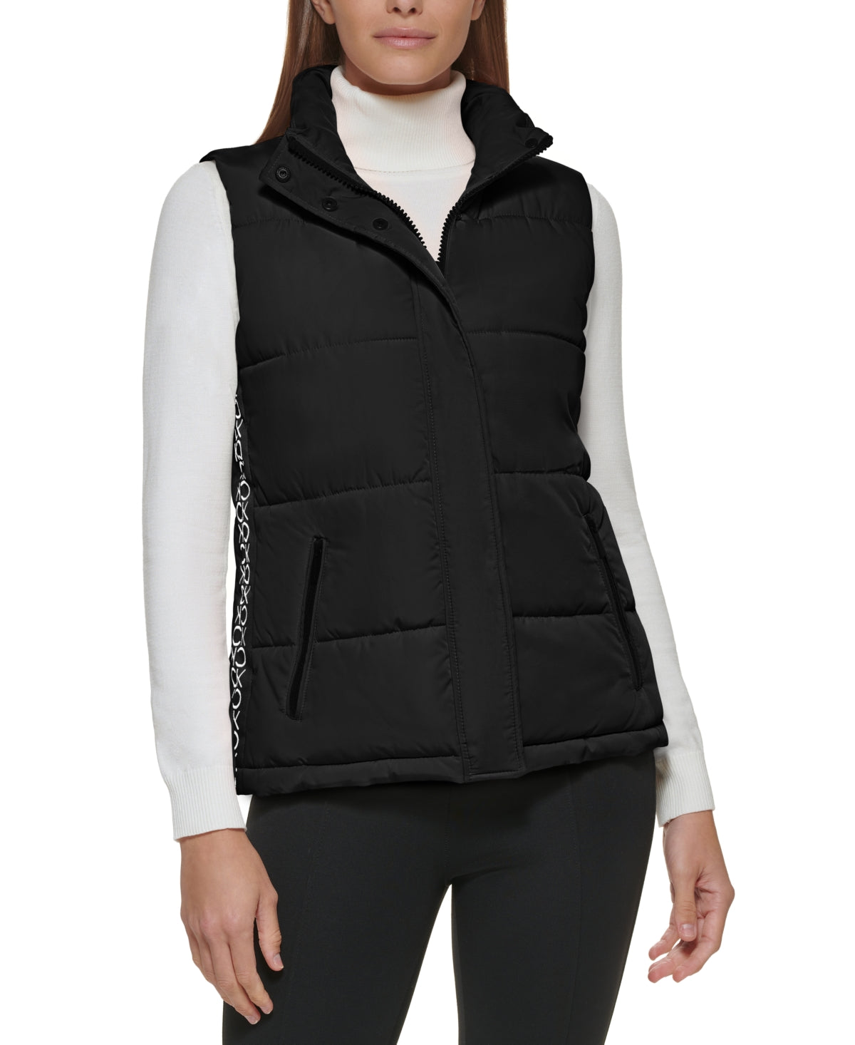 Calvin Klein Colete Puffer Feminino com Logo Lateral Preto Tamanho X-G