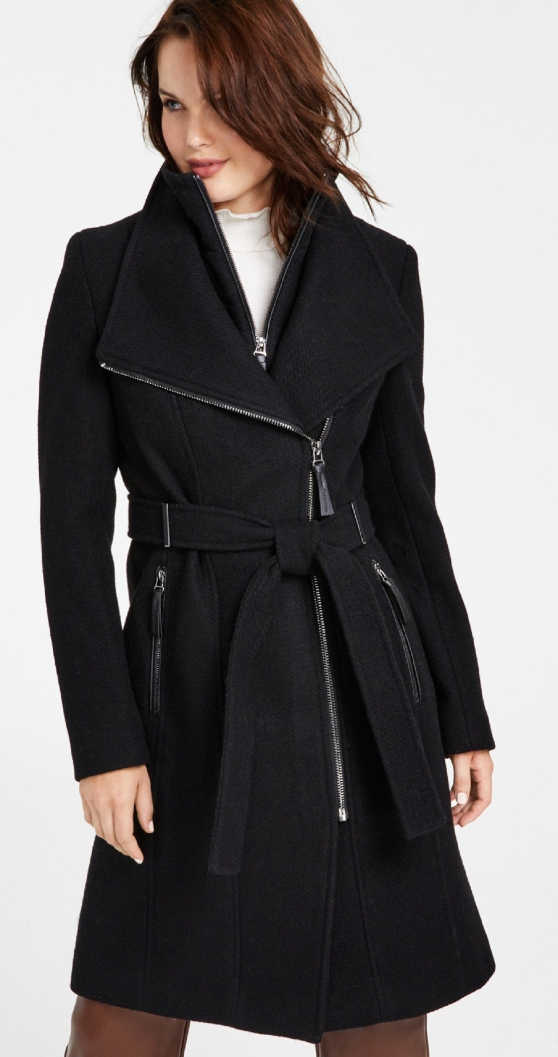Calvin Klein Casaco feminino com cinto, preto, tamanho GG